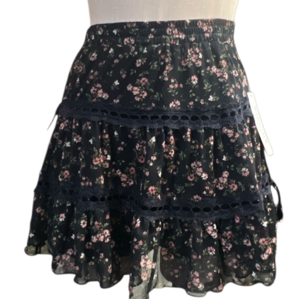 Floral Black Mini Skirt